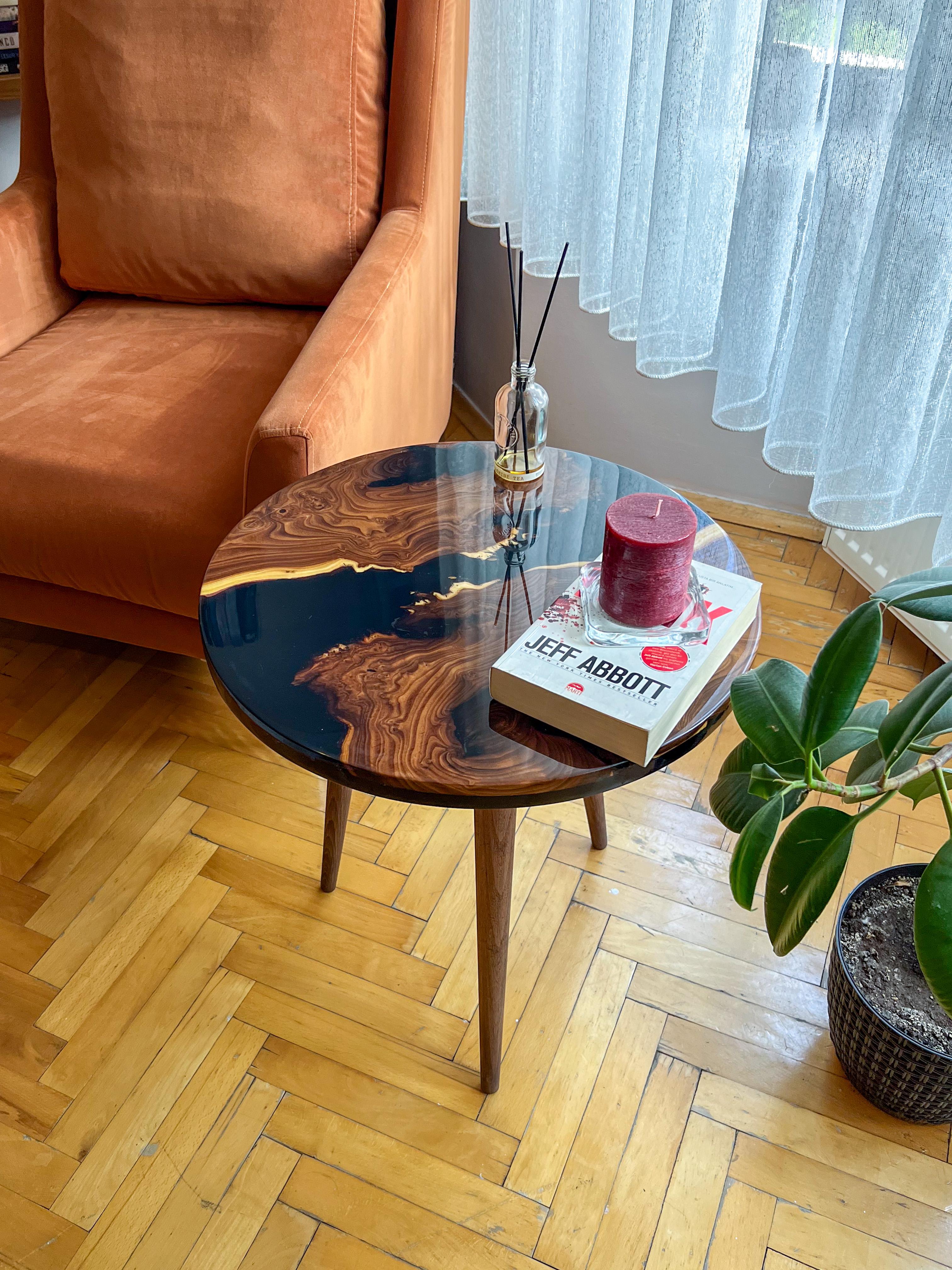 20" Round Black Resin River Coffee & Side Table