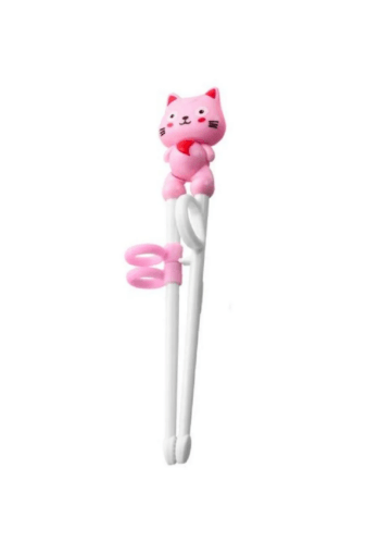 Pembe Kedi Desenli Eğitici Çocuk Chopstick 18cm