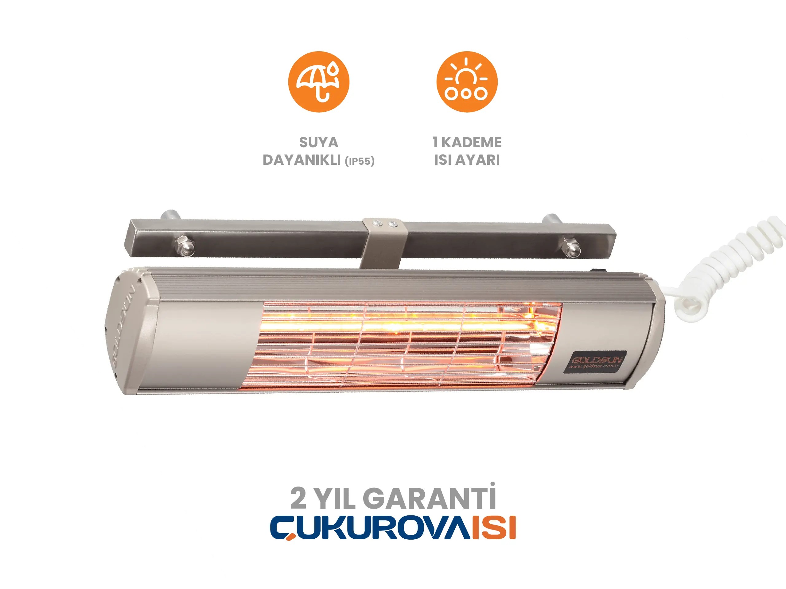 Goldsun Aqua 1500W Şemsiye İçin Suya Dayanıklı (IP55) Duvar Tipi Dış Mekan Elektrikli Infrared Isıtıcı