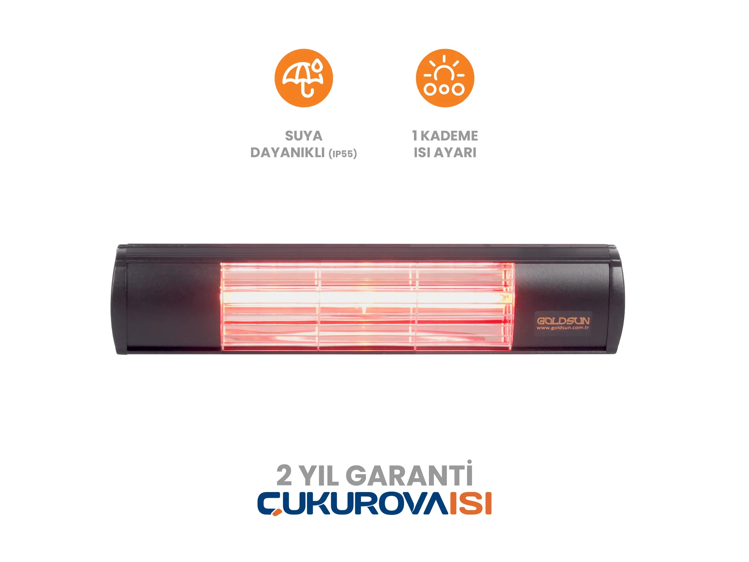 Goldsun Aqua 2000W Suya Dayanıklı (IP55) Duvar Tipi Dış Mekan Elektrikli Infrared Isıtıcı - Siyah