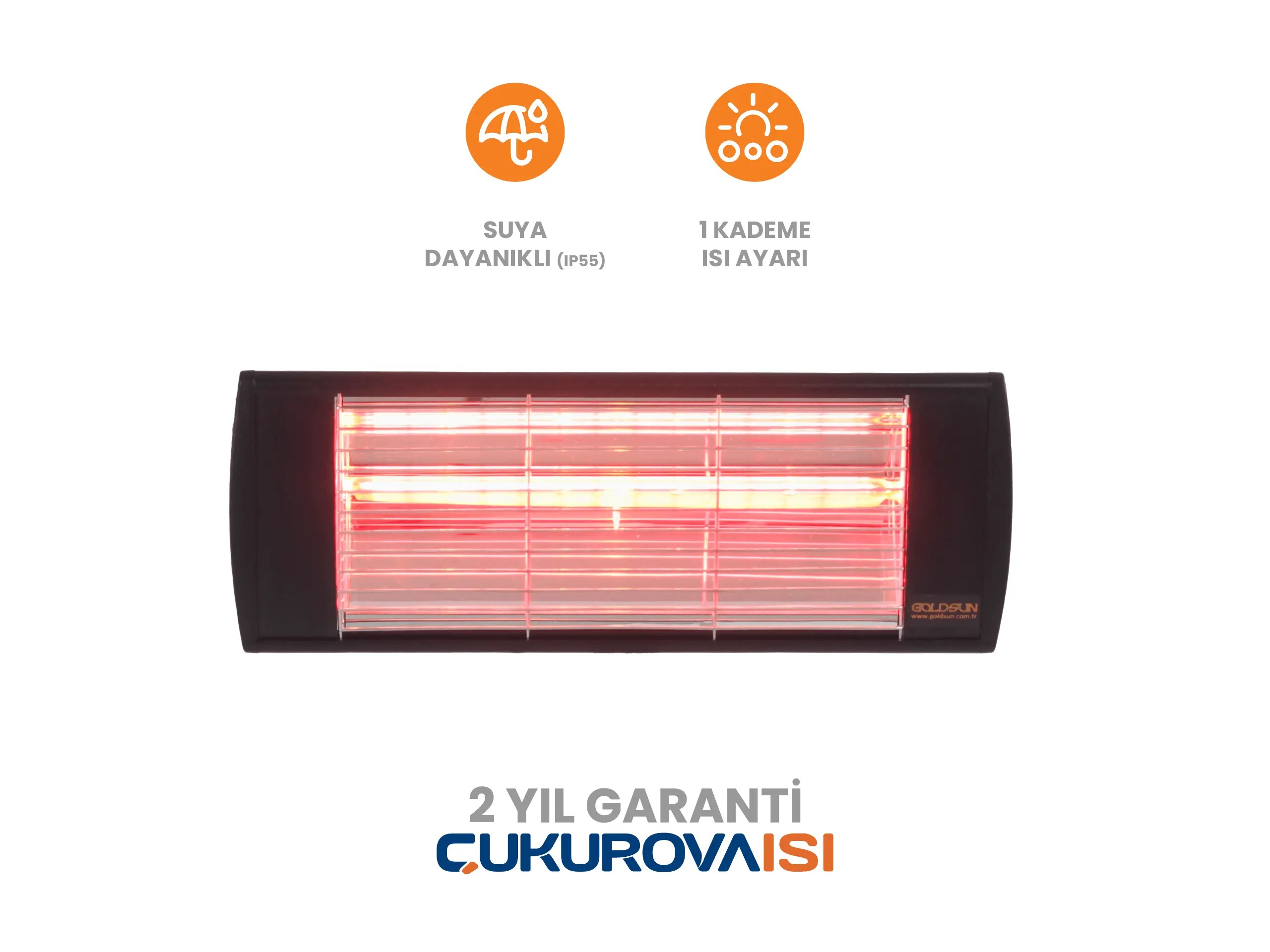 Goldsun Supra 2000W Suya Dayanıklı (IP55) Duvar Tipi Dış Mekan Elektrikli Infrared Isıtıcı - Siyah