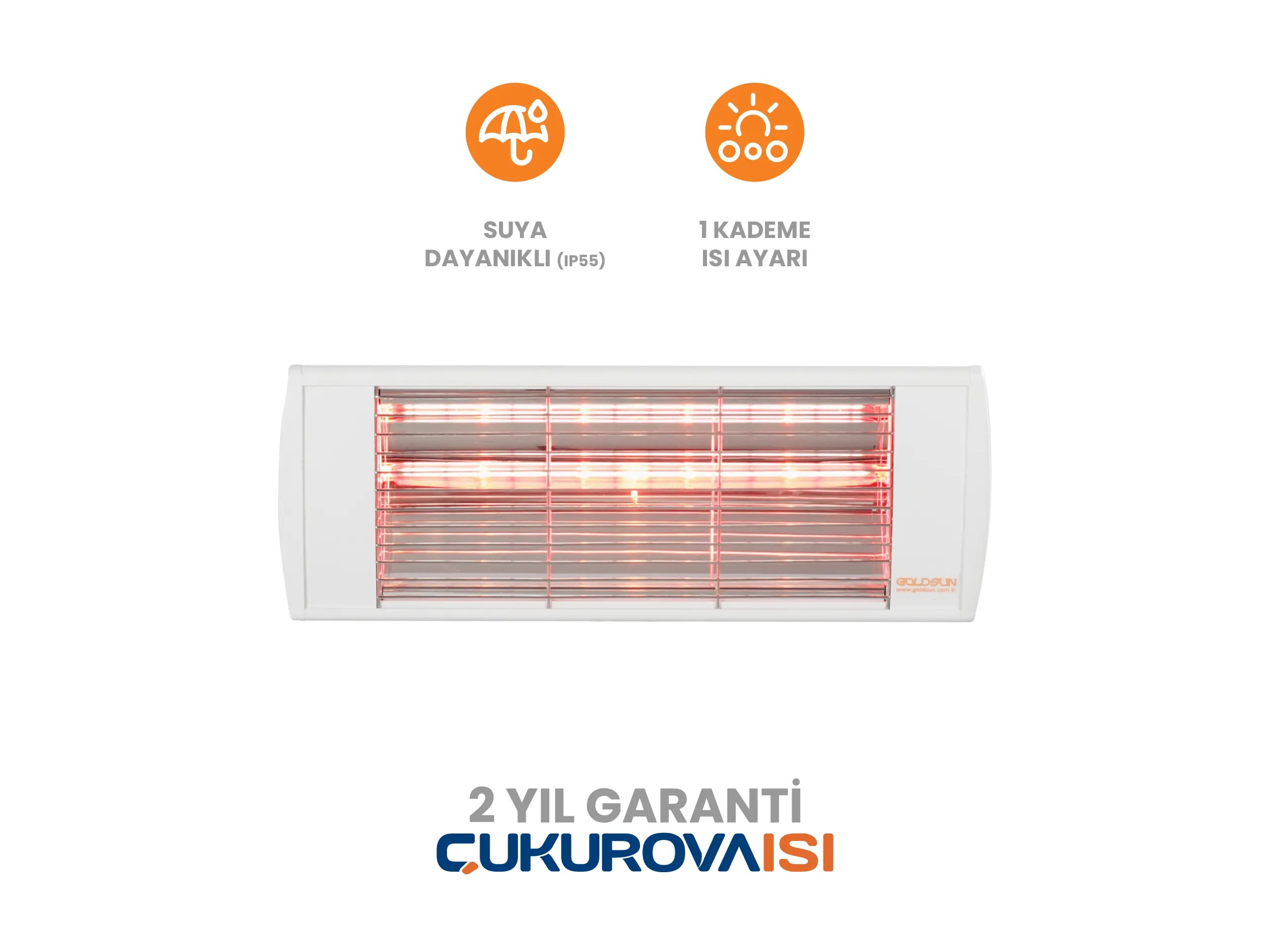 Goldsun Supra 2000W Suya Dayanıklı (IP55) Duvar Tipi Dış Mekan Elektrikli Infrared Isıtıcı - Beyaz