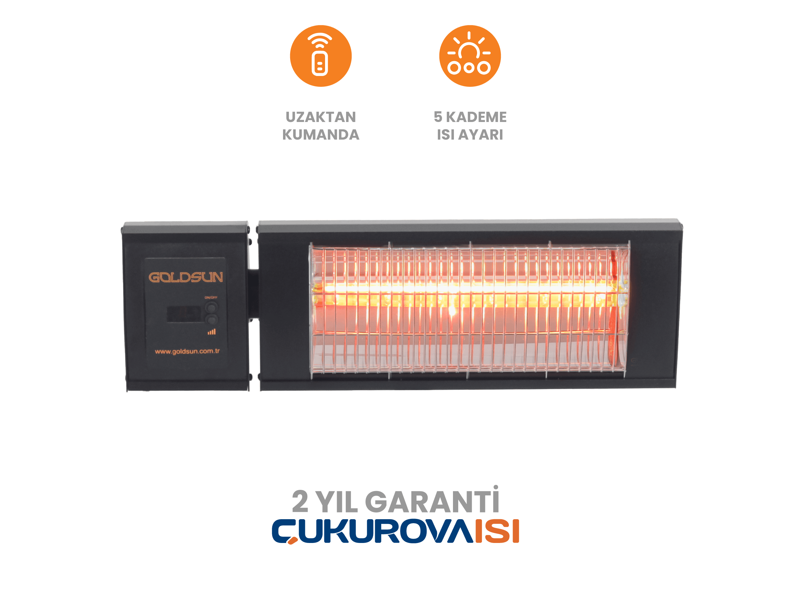 Goldsun Nova Plus 2000W Uzaktan Kumandalı Duvar Tipi Dış Mekan Elektrikli Infrared Isıtıcı