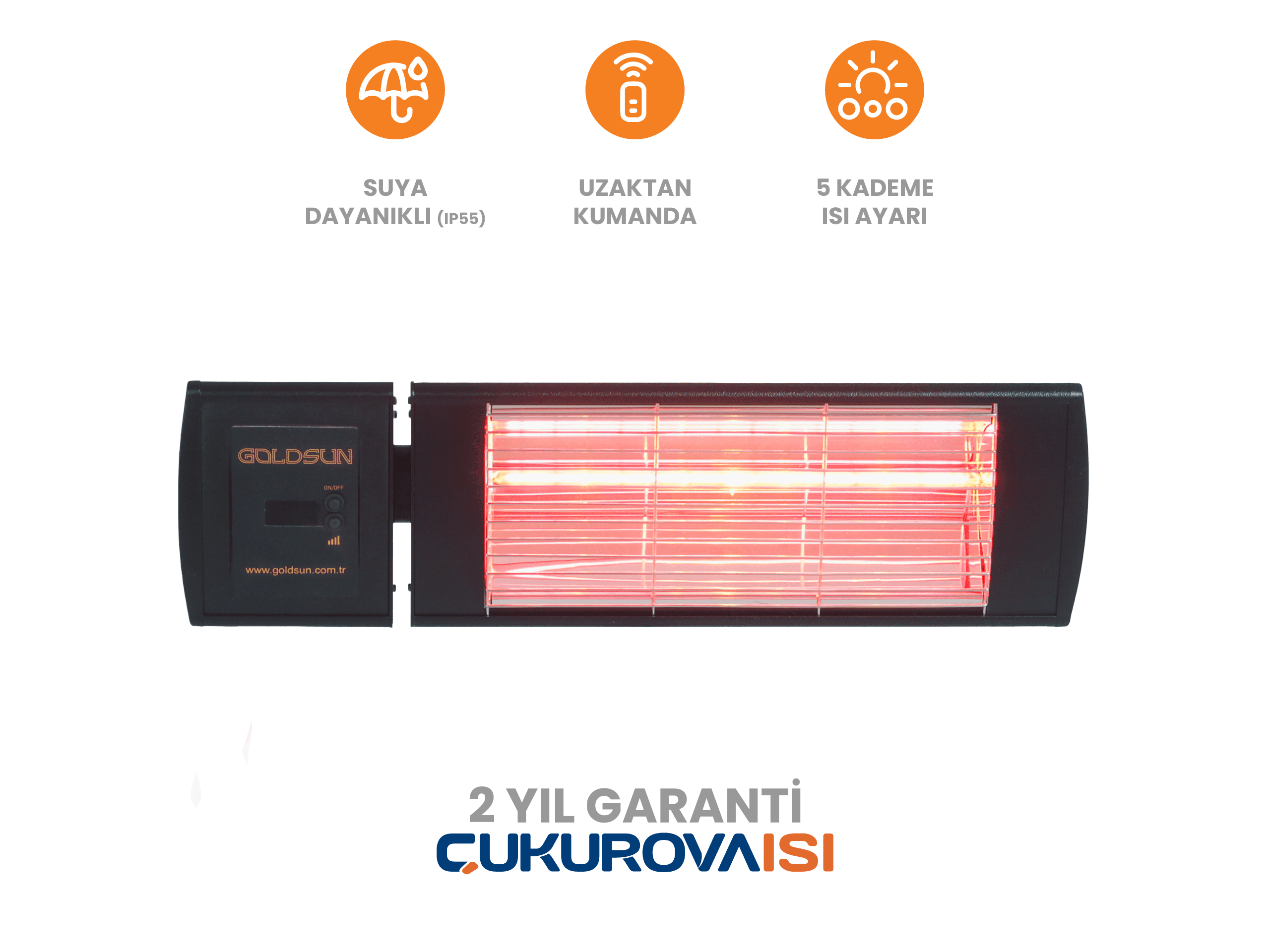 Goldsun Supra Plus 2000W Uzaktan Kumandalı Suya Dayanıklı (IP55) Duvar Tipi Dış Mekan Elektrikli Infrared Isıtıcı