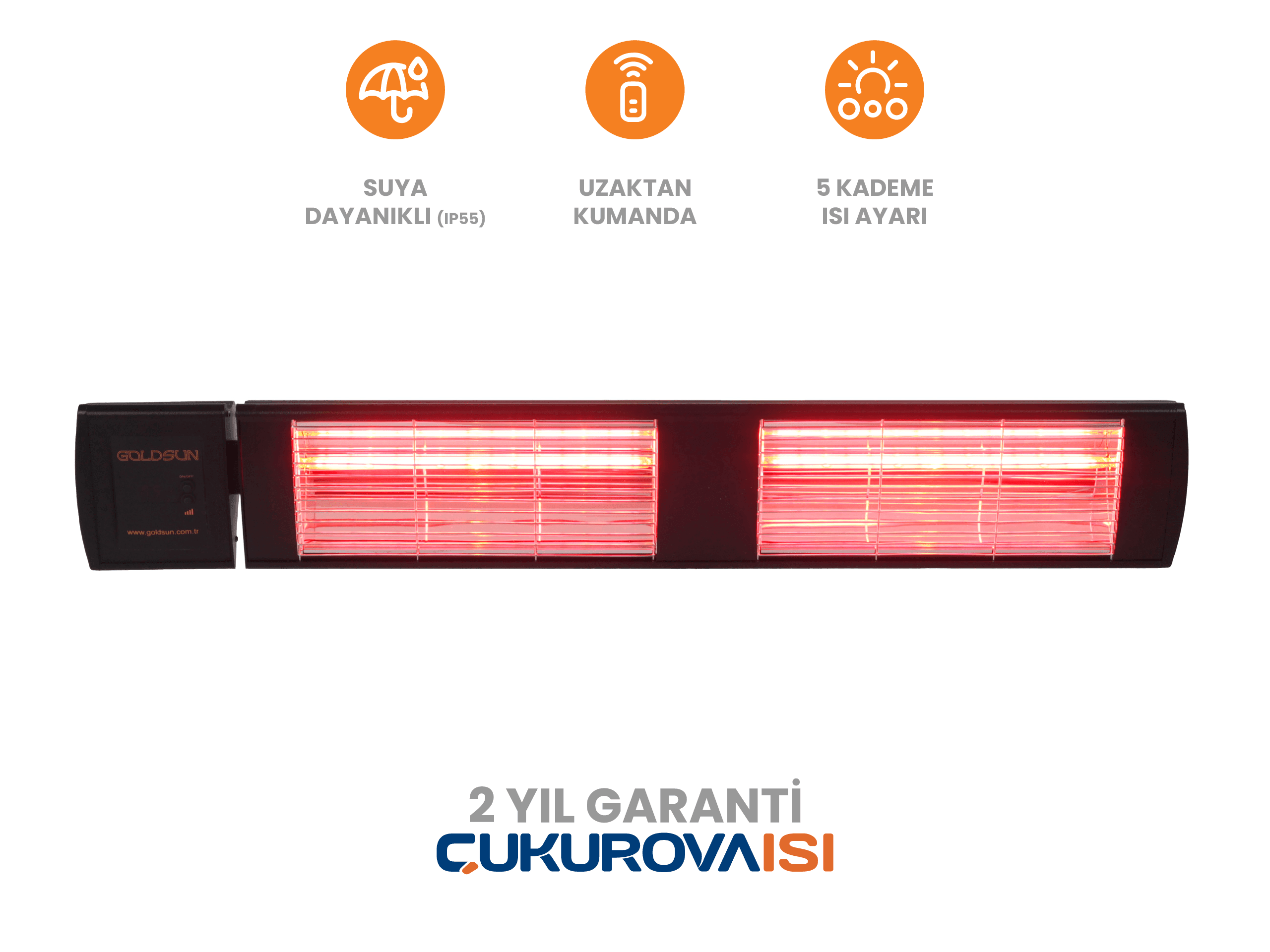 Goldsun Supra Plus 4000W Uzaktan Kumandalı Suya Dayanıklı (IP55) Duvar Tipi Dış Mekan Elektrikli Infrared Isıtıcı - Siyah