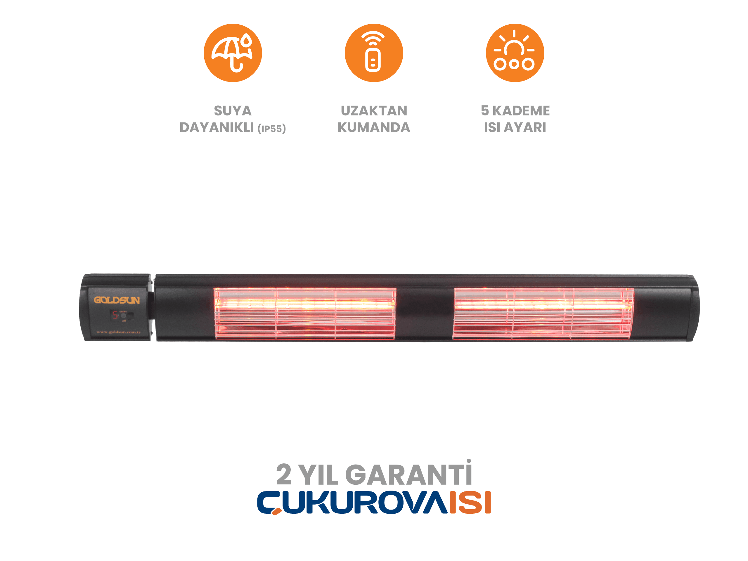 Goldsun Aqua Plus 3000W Uzaktan Kumandalı Suya Dayanıklı (IP55) Duvar Tipi Dış Mekan Elektrikli Infrared Isıtıcı