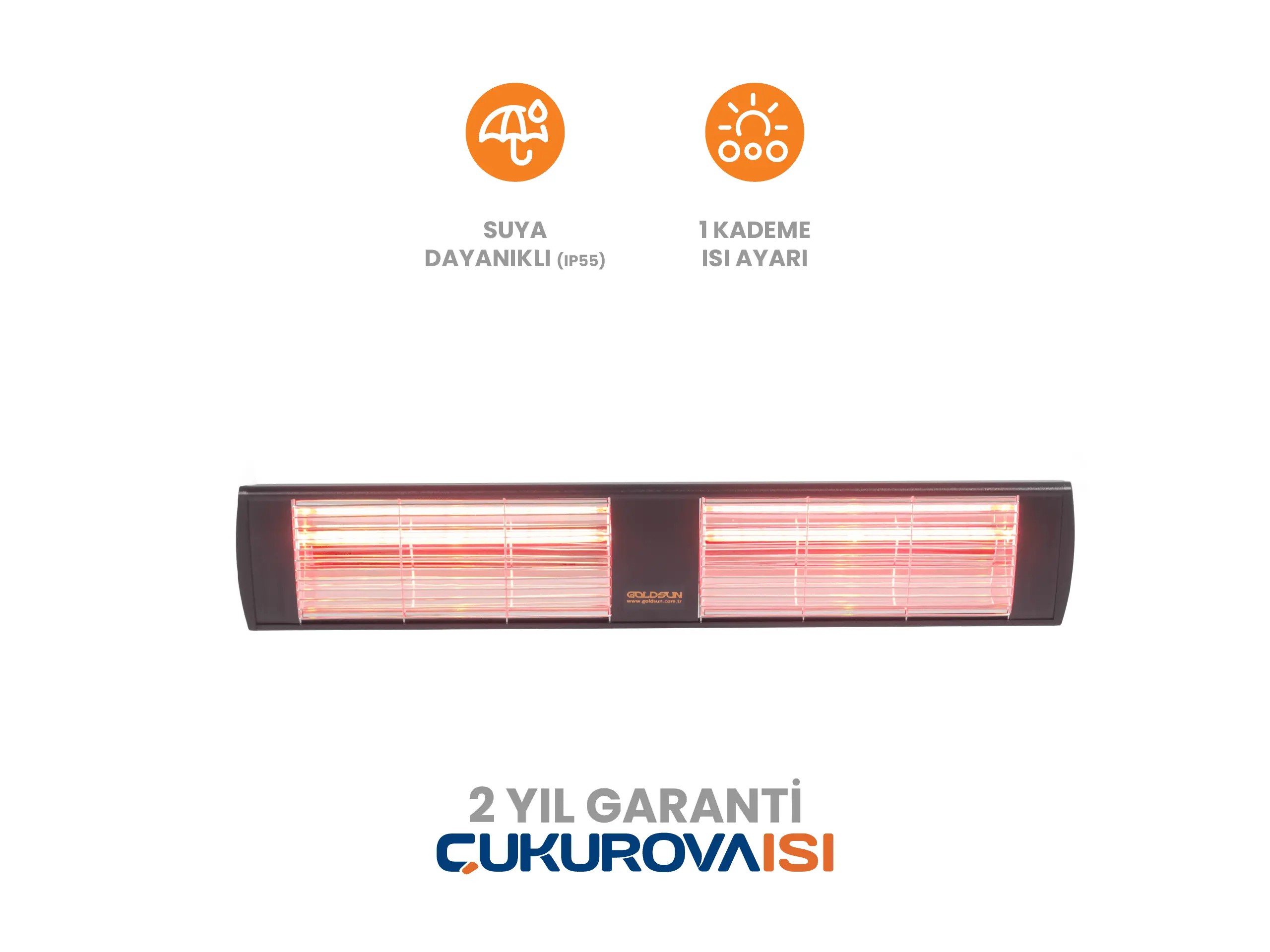 Goldsun Supra 4000W Suya Dayanıklı (IP55) Duvar Tipi Dış Mekan Elektrikli Infrared Isıtıcı - Siyah