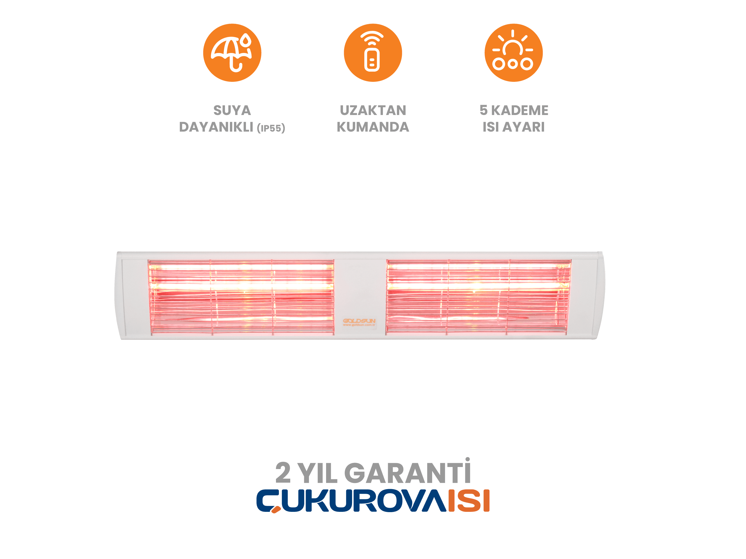 Goldsun Supra Plus 4000W Uzaktan Kumandalı Suya Dayanıklı (IP55) Duvar Tipi Dış Mekan Elektrikli Infrared Isıtıcı - Beyaz