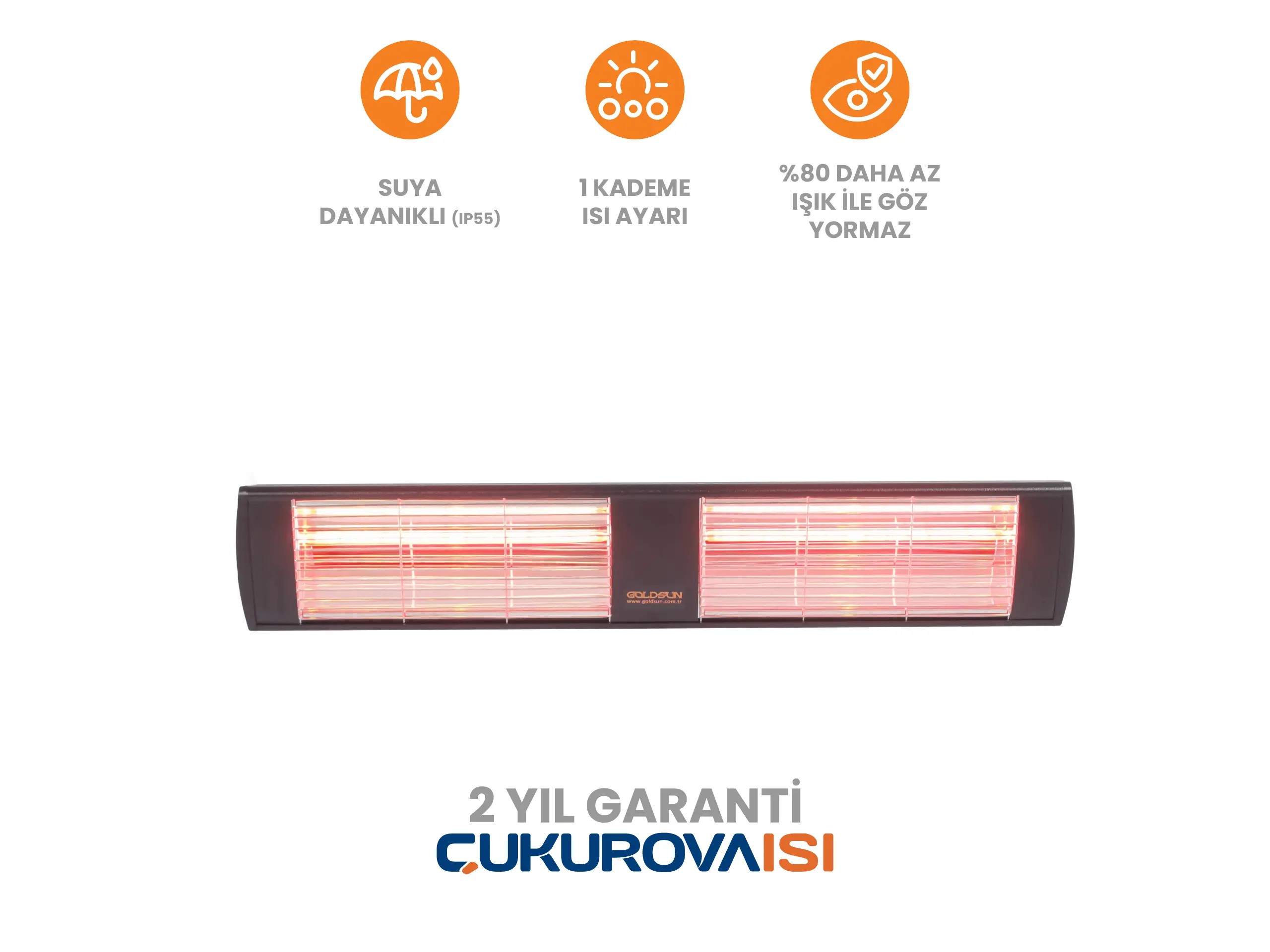 Goldsun Supra 4000W Suya Dayanıklı (IP55) %80 Az Işıklı Göz Yormayan Duvar Tipi Dış Mekan Elektrikli Infrared Isıtıcı