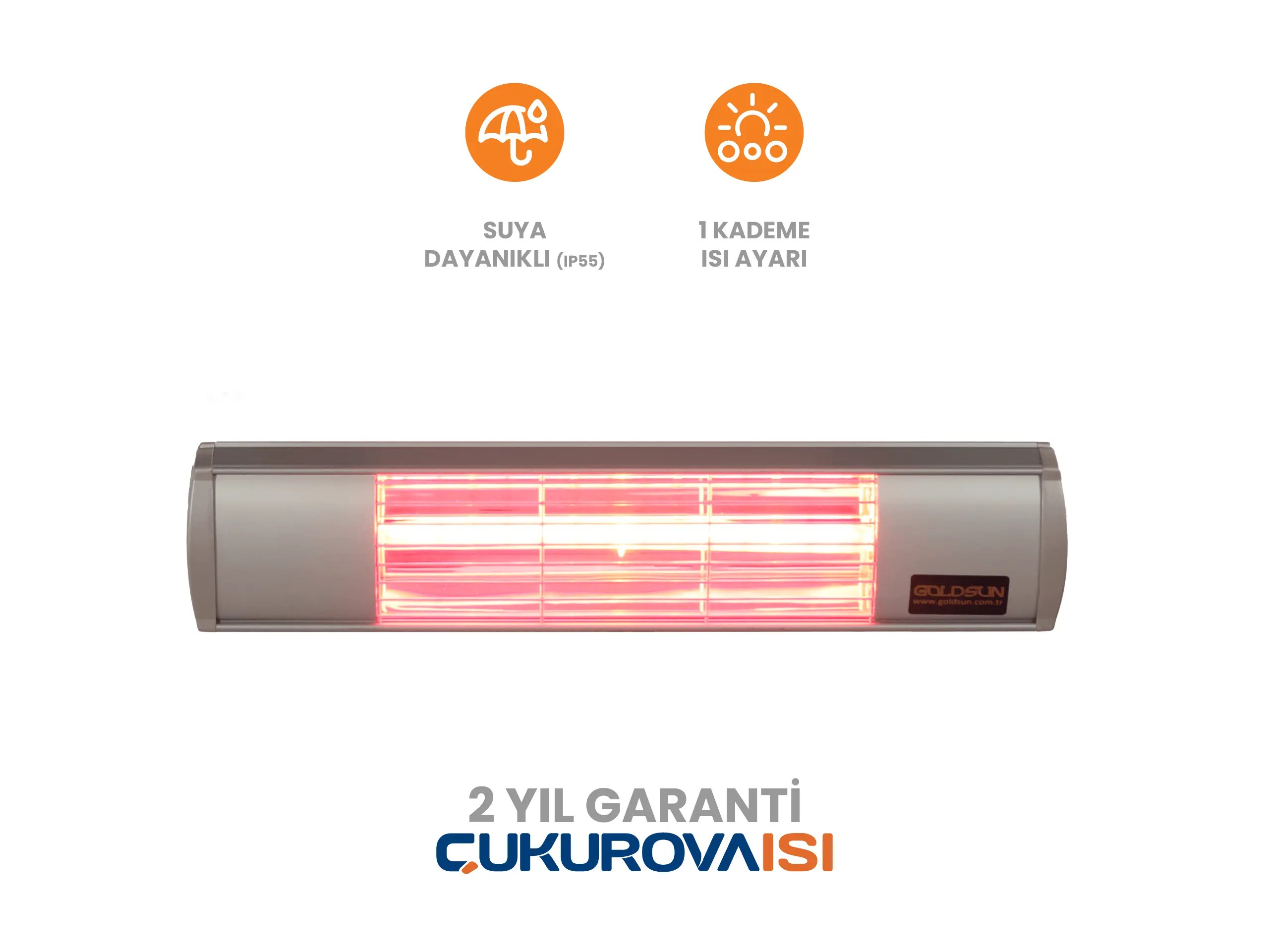 Goldsun Aqua 2000W Suya Dayanıklı (IP55) Duvar Tipi Dış Mekan Elektrikli Infrared Isıtıcı - Bej