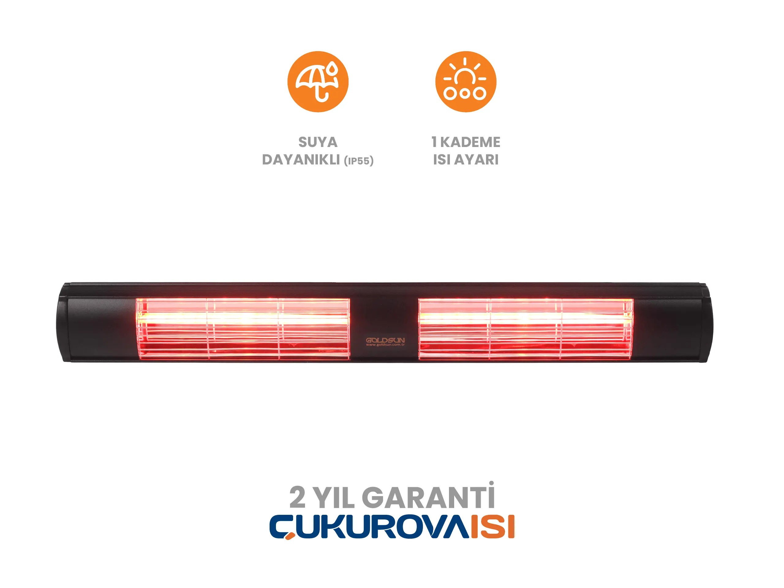 Goldsun Aqua 3000W Suya Dayanıklı (IP55) Duvar Tipi Dış Mekan Elektrikli Infrared Isıtıcı - Siyah