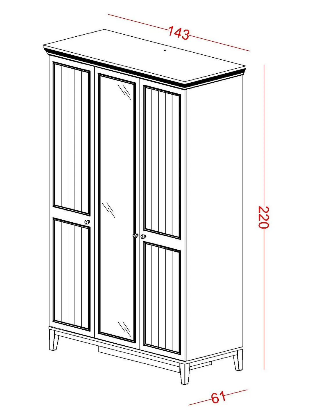 Regnum 3 Kapaklı Dolap (Aynalı) görseli 4