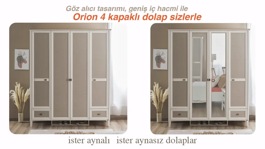 Orion 4 Kapaklı Dolap Aynasız görseli 3