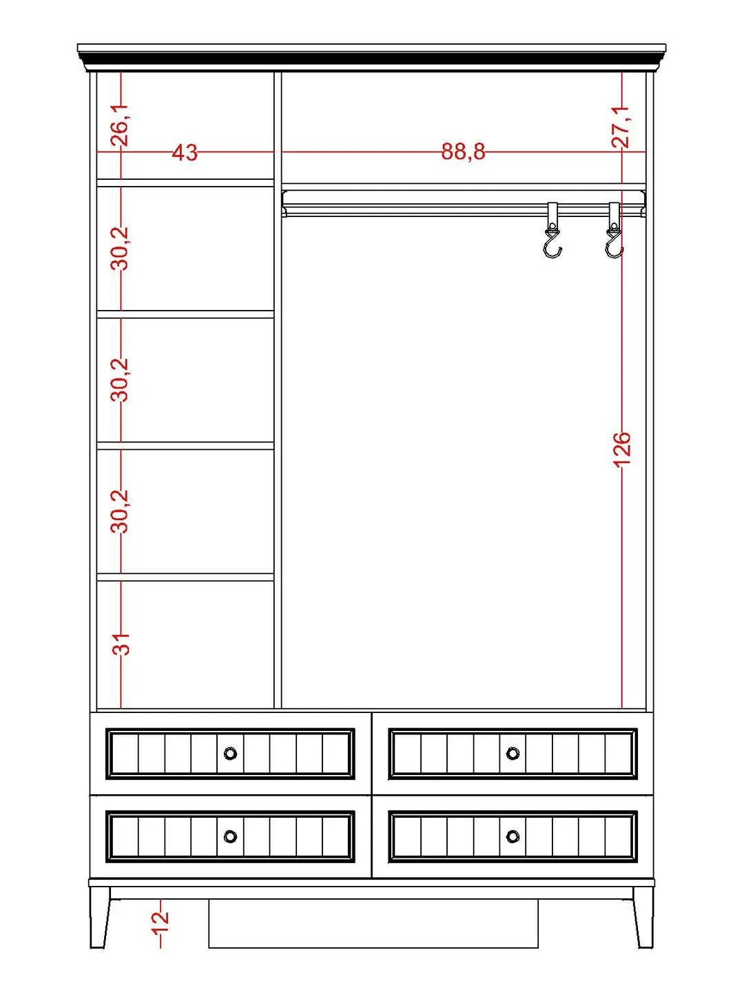 Regnum 3 Kapaklı Dolap Çekmeceli (Aynalı) görseli 6