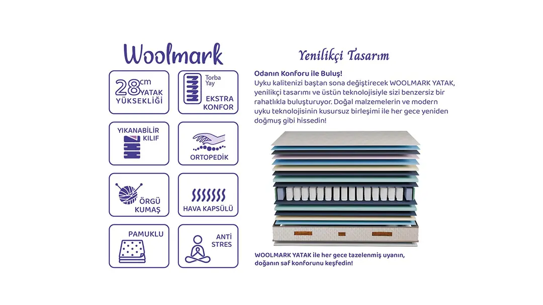 Wool Mark Yatak 90*200 görseli 2