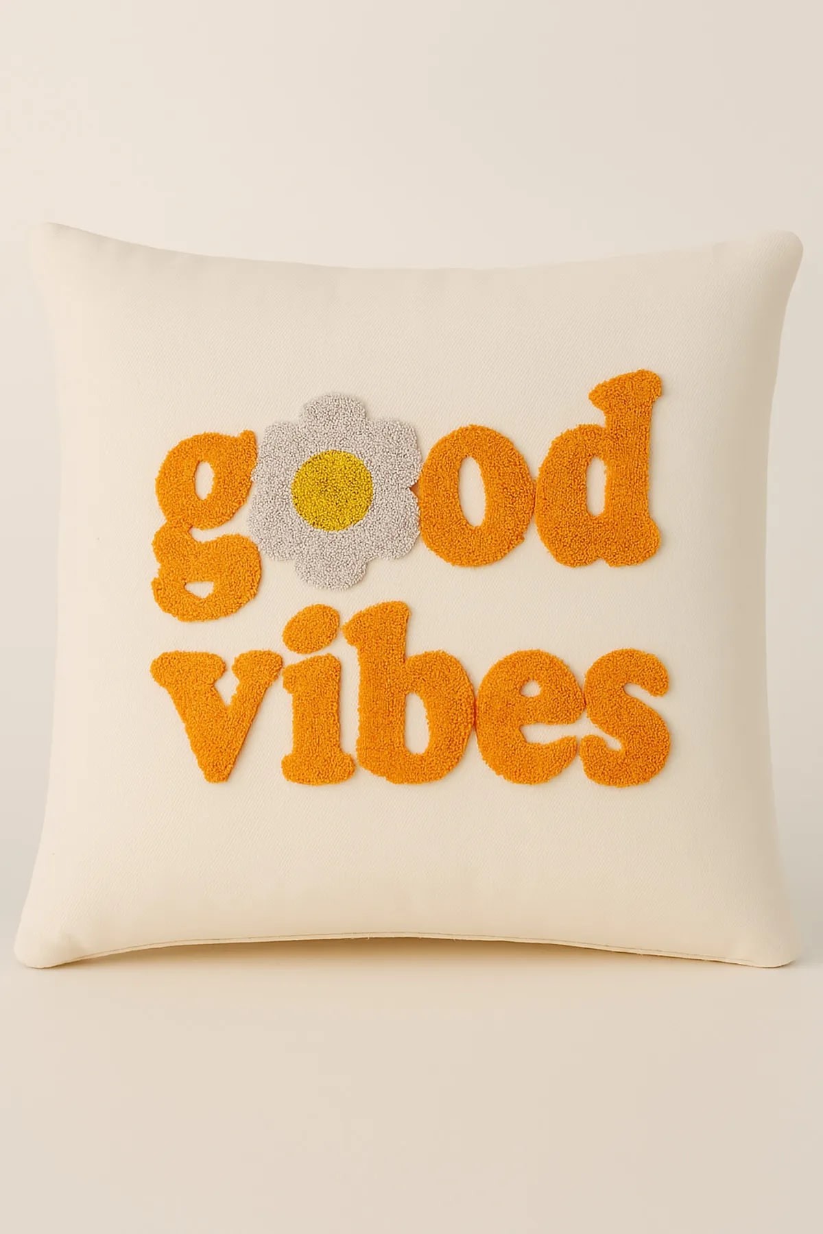 Punch İşlemeli Kırlent Kılıfı Good Vibes Orange
