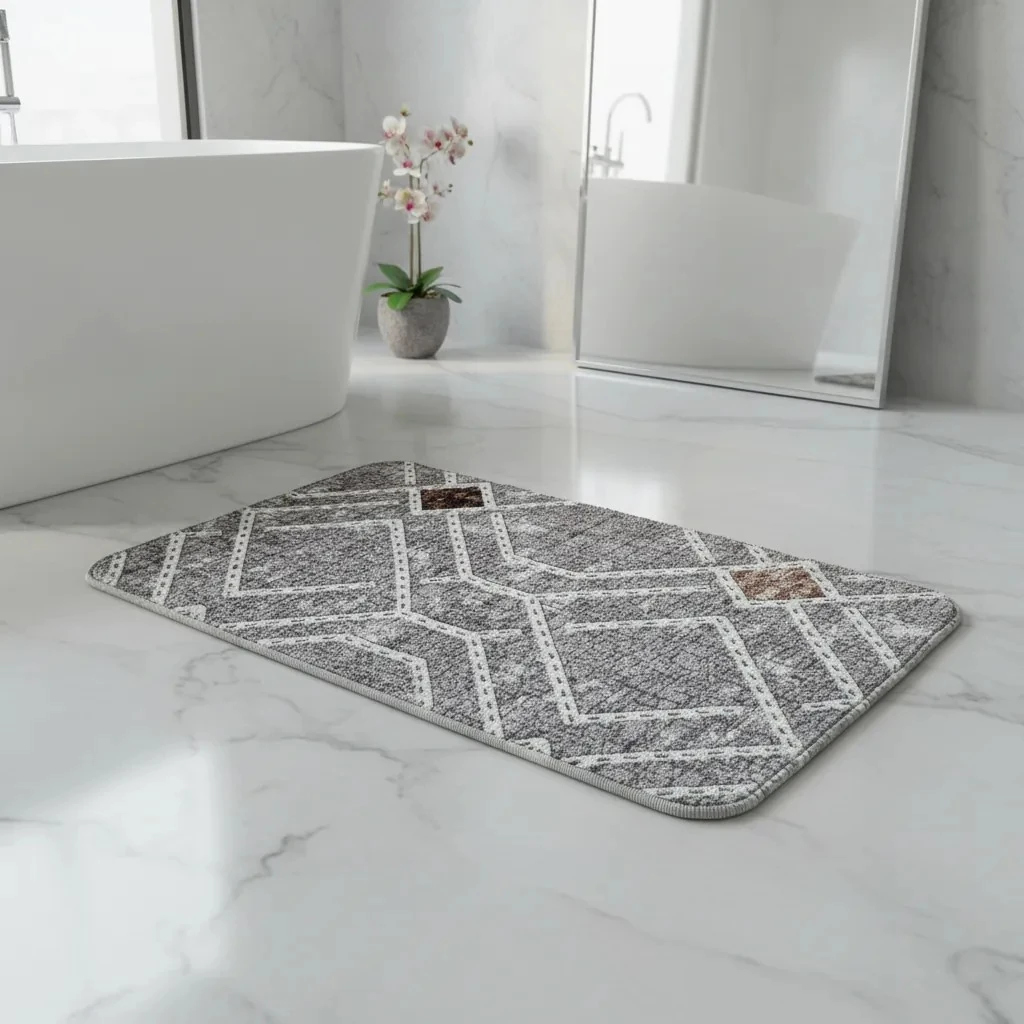 Rrugice Ngjyre Gri me Dizajn te Bardhe dhe Kaf 60x100 Outlet Rug