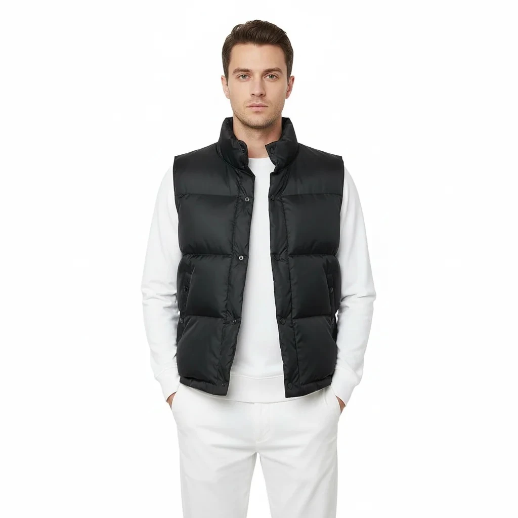 Jelek Meshkujsh Street One Ngjyre i Zi S.Hand Men's Black Sleeveless Puffer Jacket 