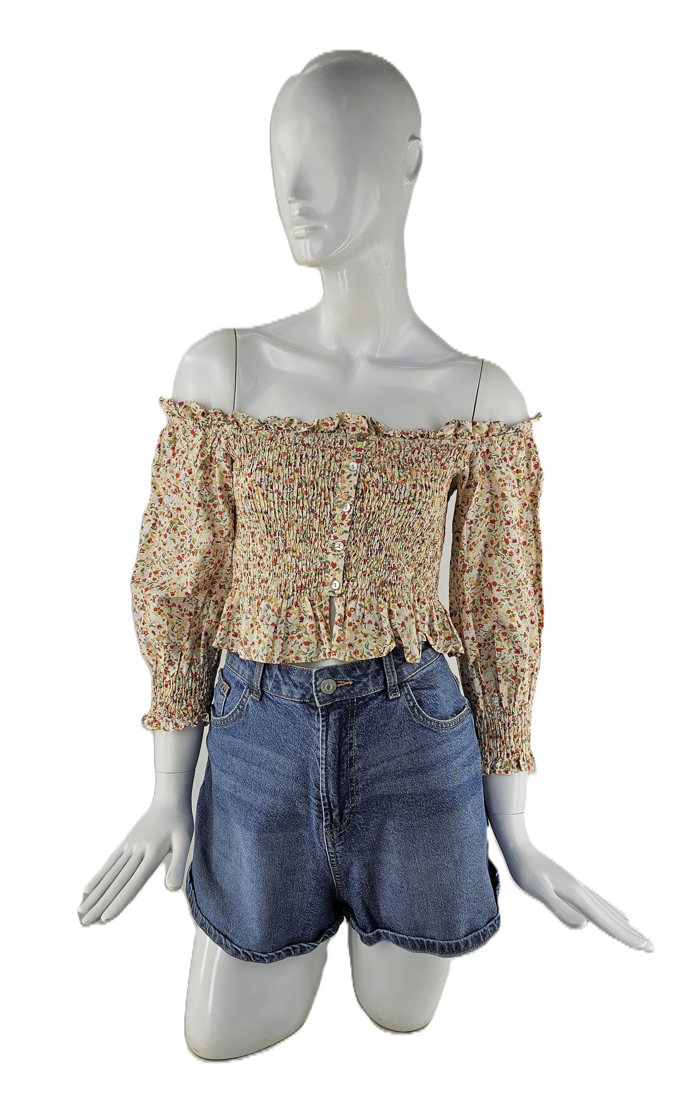 Bluze Femrash Zara Crop Top Dizajn Lule me Kopsa Para dhe Krahe te Fryre Outlet