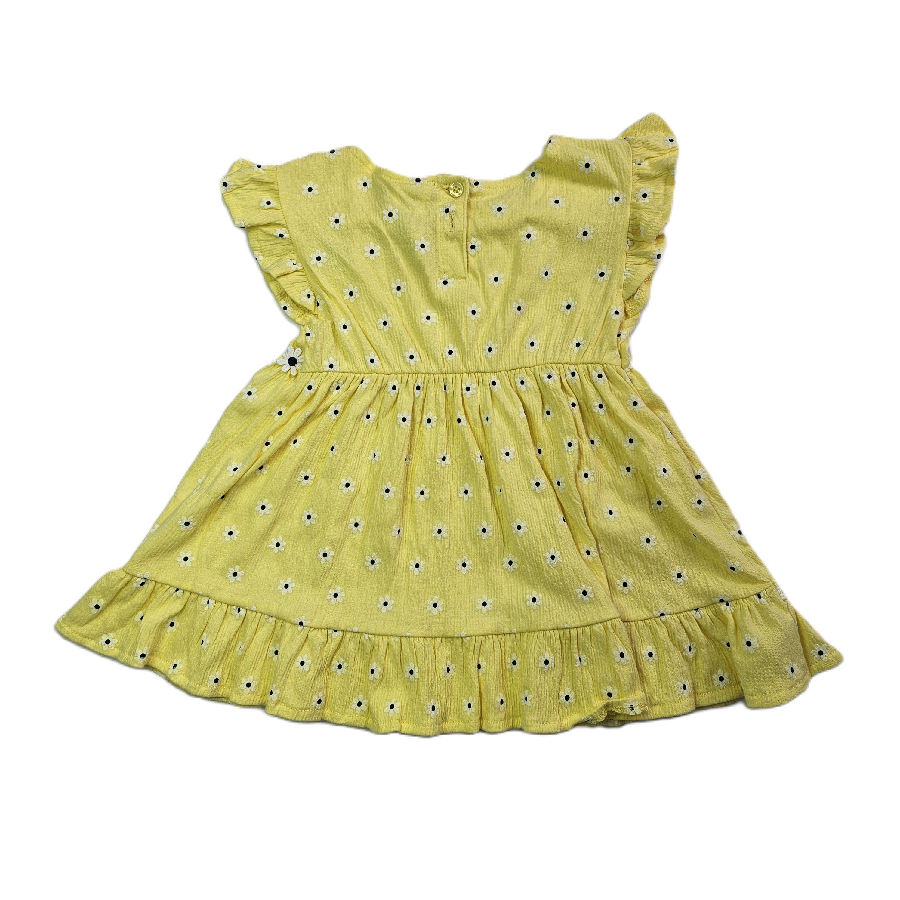 Fustan Femijesh Ngjyre i Verdhe me Lule Bardh e Zi S.Hand/Dress