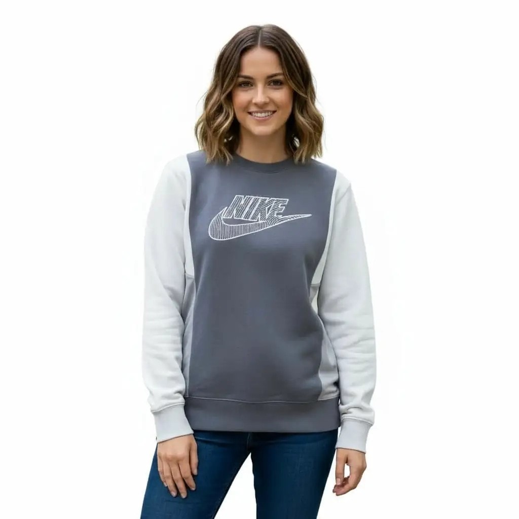 Bluze Femrash Sportive Nike Ngjyre Gri me Dizajn te Bardhe S.Hand Women Sports Shirt