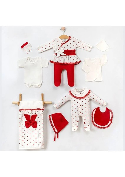 Set Bebesh Mini Cayzen 3007 te Bardha me Zemra te Kuqe / New Born Baby Set