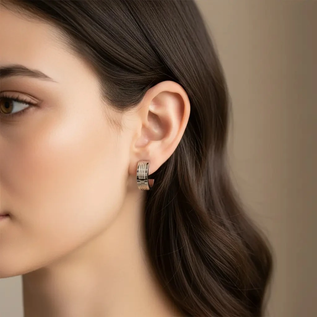 Vathe Femrash Çeliku M25 Stainless Steel Ngjyre Silver Women Earrings