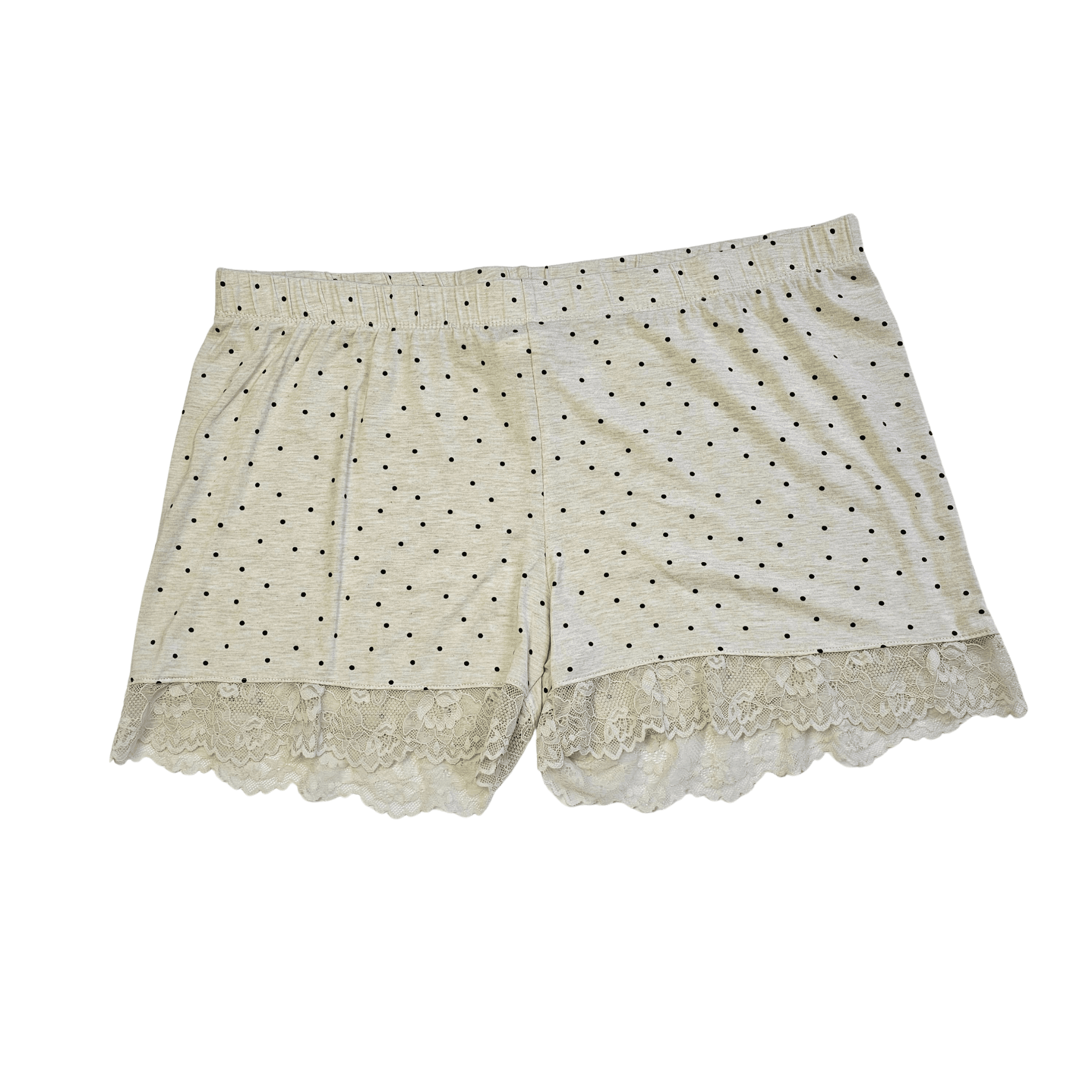 Veshje Gjumi Tuta te Shkurtra Ngjyre Qumesht me Pika te Zeza dhe Detaj Dantelle S.Hand/Sleeping Clothes
