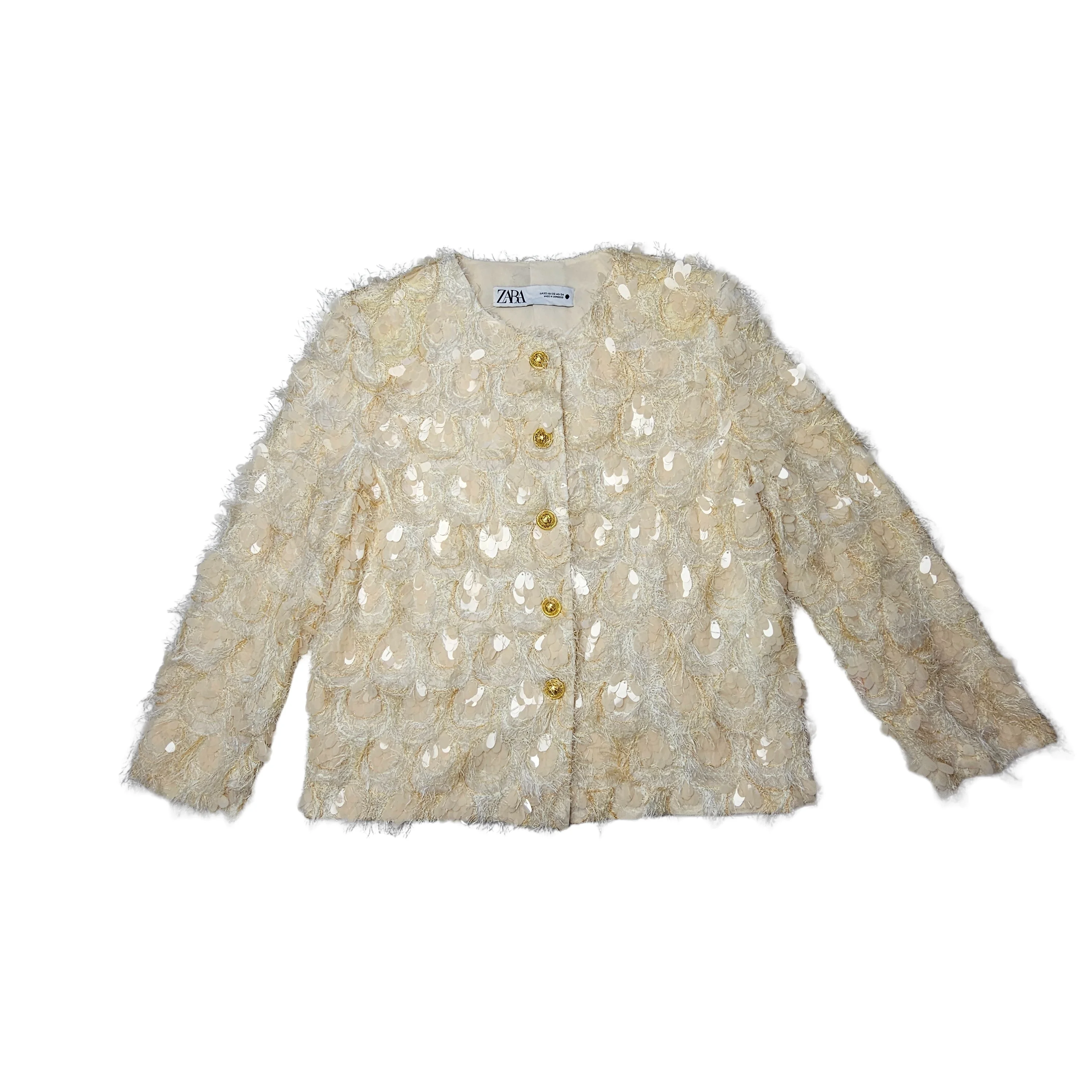 Xhakete Klasike Femrash Zara Ngjyre Pana me Kopsa Gold dhe Dizajn me Fije dhe Temina S.Hand Women's Jacket