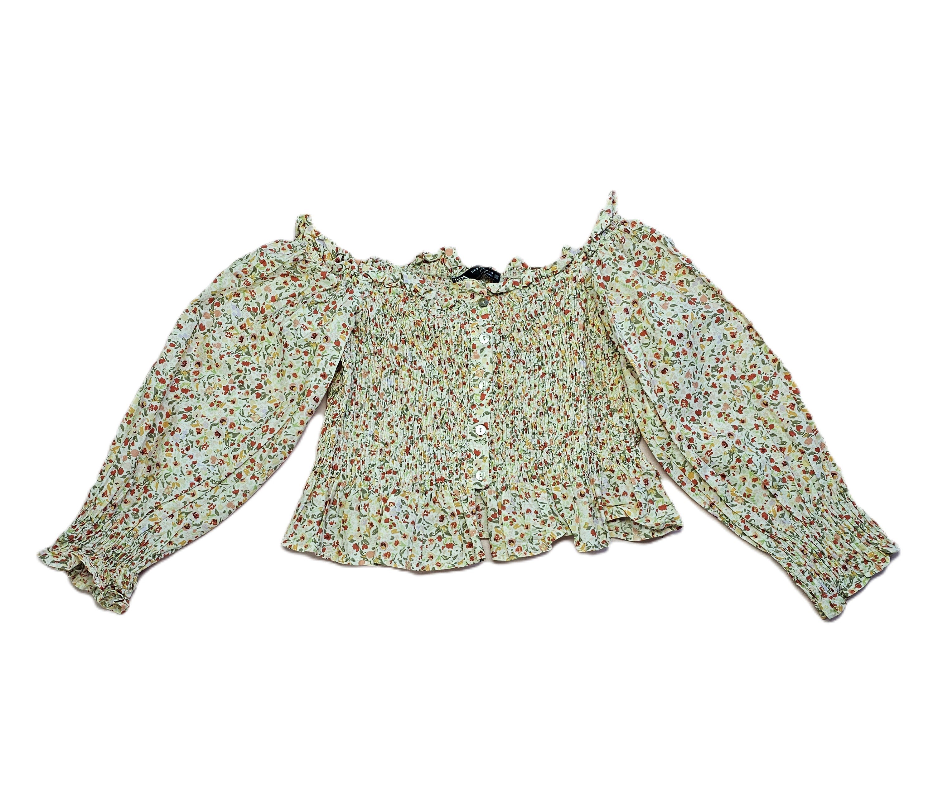Bluze Femrash Zara Crop Top Dizajn Lule me Kopsa Para dhe Krahe te Fryre Outlet