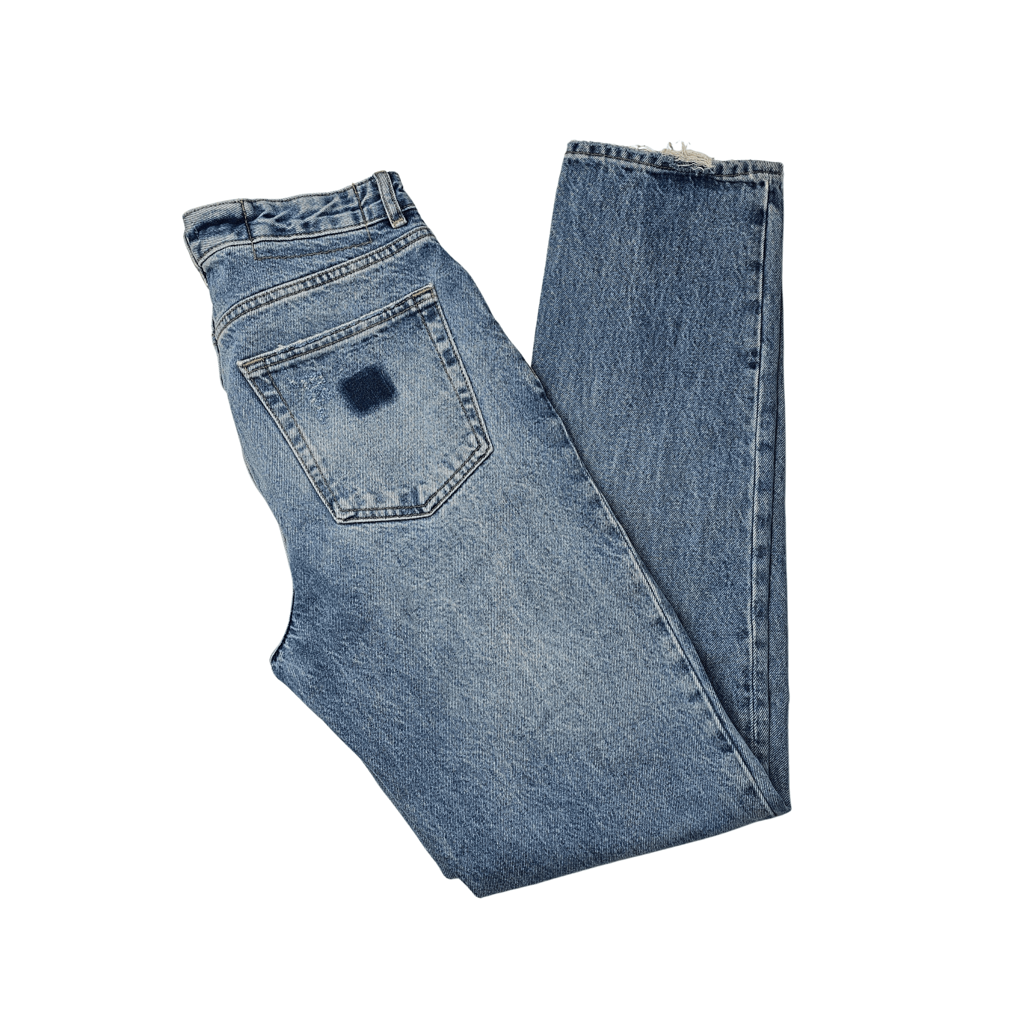 Pantallona Xhins Meshkujsh Zara Ngjyre Blu me Detaje te Grisurash S.Hand Jeans