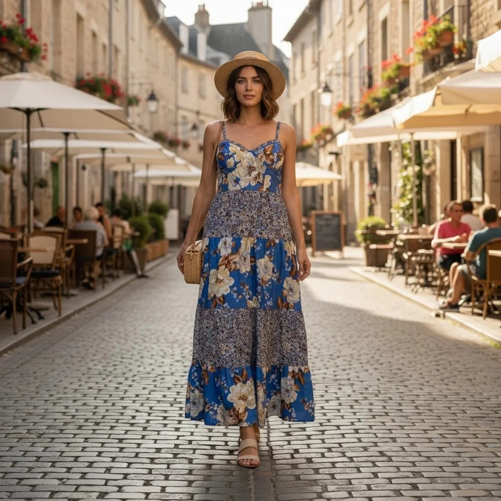 Fustan femrash Ngjyre Blu me Dizajn Kaf dhe Bezhe S.Hand/Dress