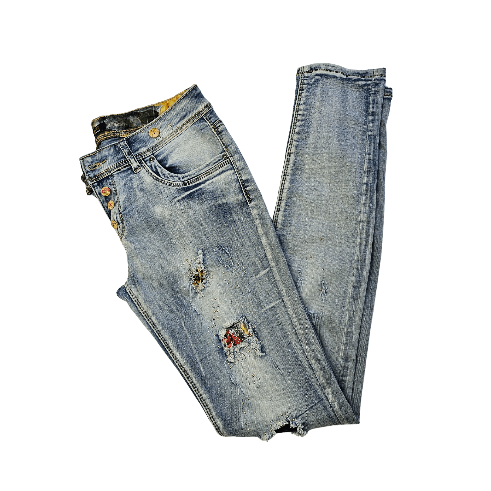 Pantallona Xhins Femrash me Bel te Shkurter dhe Dizajn te Grisura me Gure S.Hand/Jeans