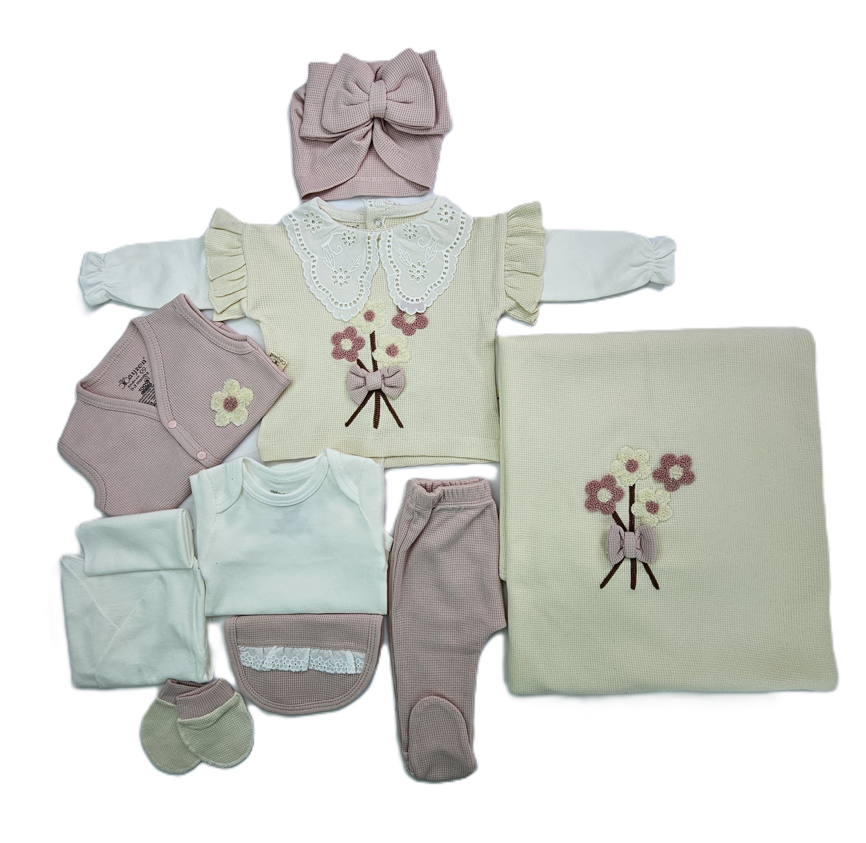 Set Bebesh Mini Cayzen 10 Pjese Ngjyre Uthull / New Born Baby Set