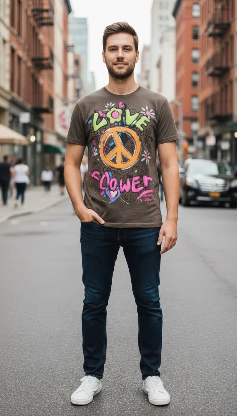 T-Shirt Meshkujsh Arty Blush Ngjyre Bezhe e Erret me Dizajn Shumengjyresh Outlet 