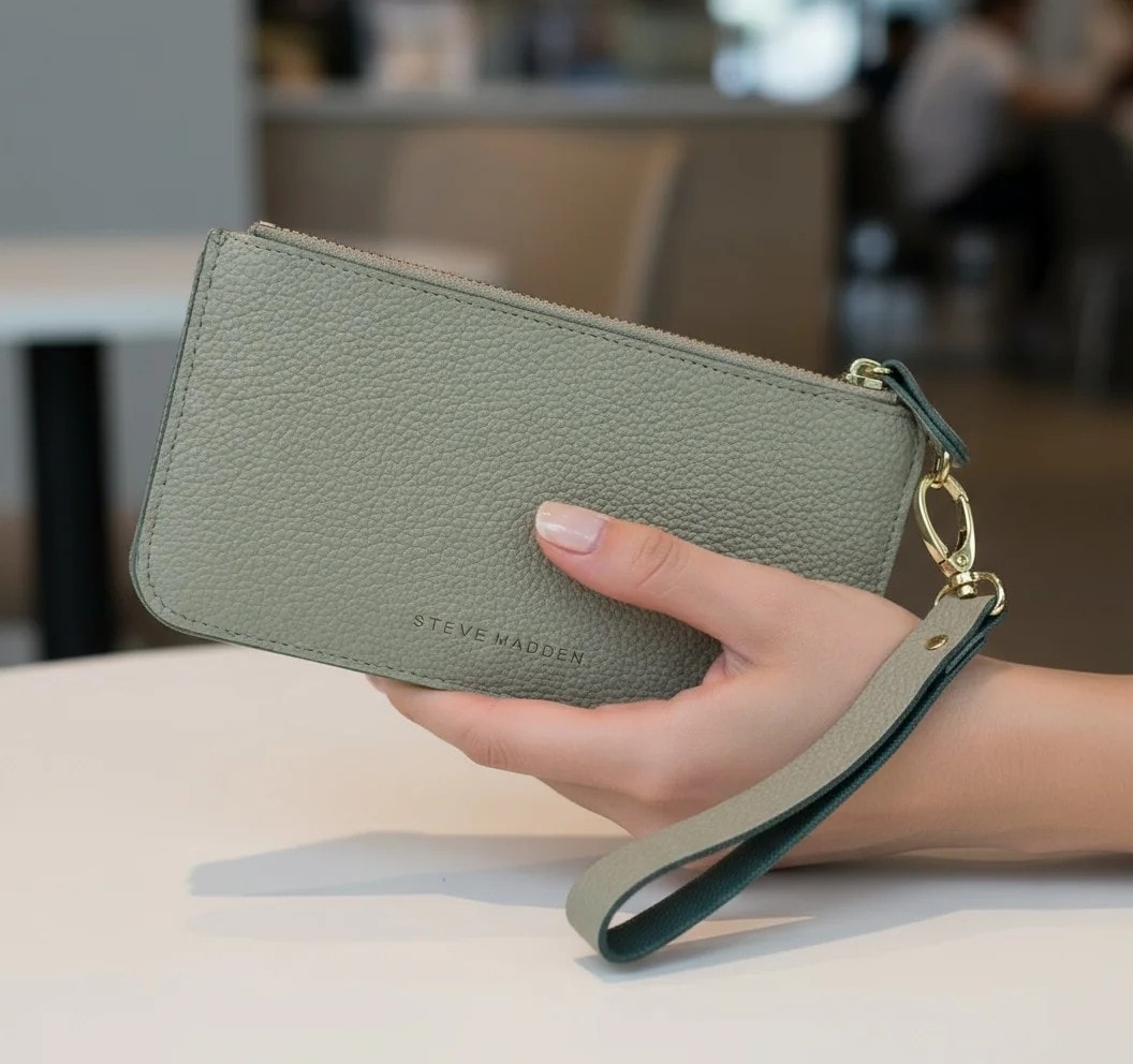 Portofol Femrash Steve Madden Lekure Ngjyre Bezhe me Mente dhe Detaje Gold S.Hand