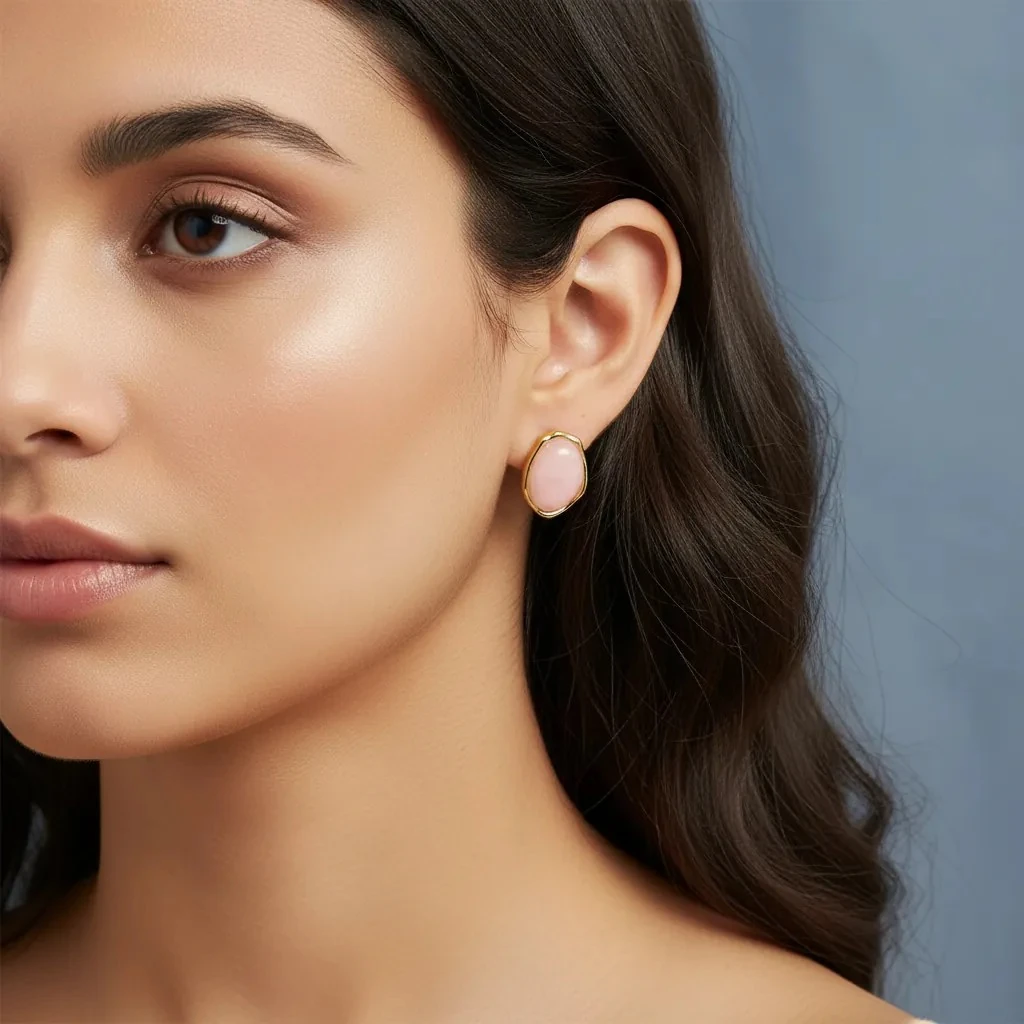 Vathe Femrash Çeliku M41 Stainless Steel Ngjyre Gold me Dizajn Roze Women Earrings