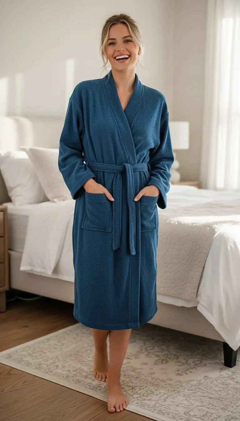 Robdishan 100 % Pambuk Outlet Bathrobe - Blu