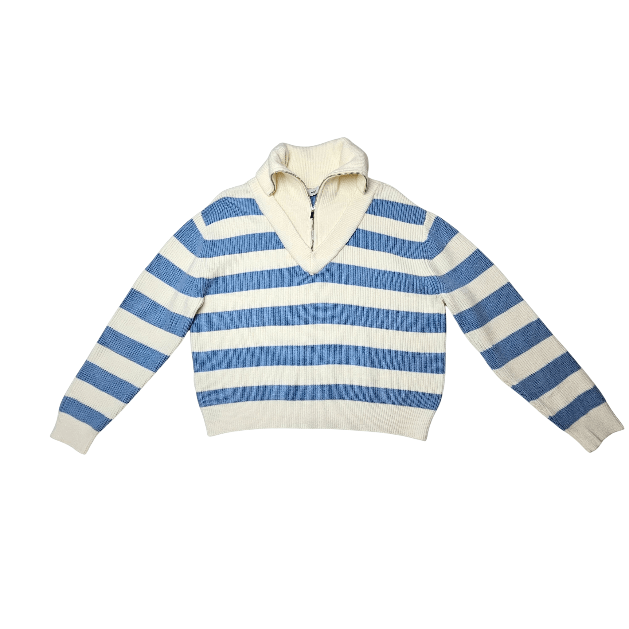 Pulover Femrash MNG Ngjyre Dizajn me Vija Blu dhe te Bardha S.Hand