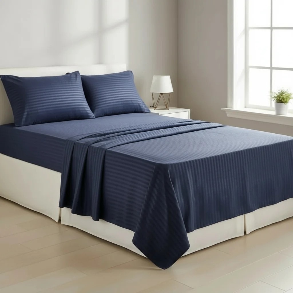 Set Carcafe Super Dopio Ngjyre Blu e Erret Dizajn me Vija Outlet 240x260 cm Super Double Bed Sheet Set