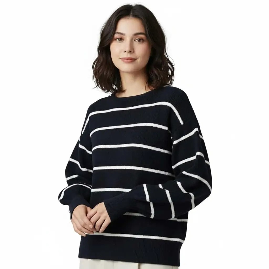 Pulover Femrash Mango Ngjyre Blu e Erret me Vija te Bardha S.Hand Women Sweater