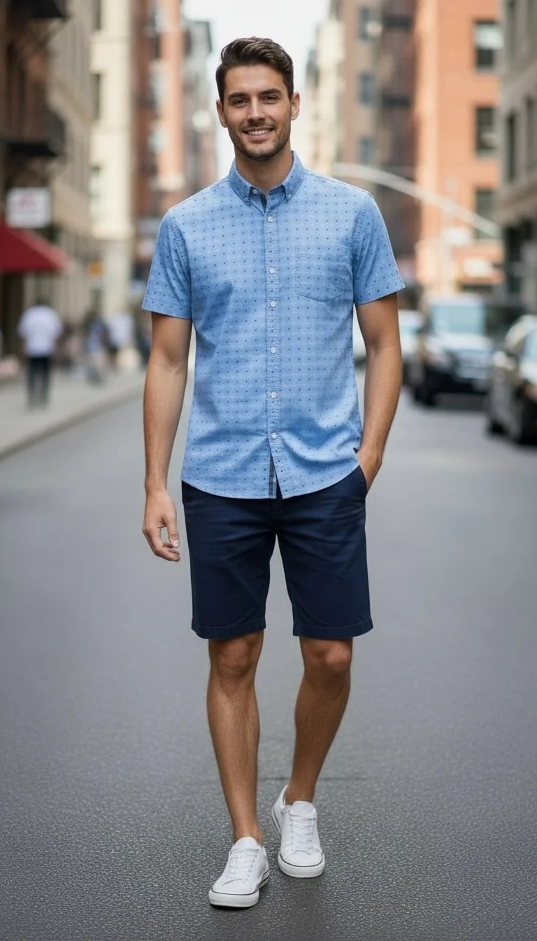 Kemishe Meshkujsh Tom Tailor Denim Blu me Lule Bardhe e Zi Outlet