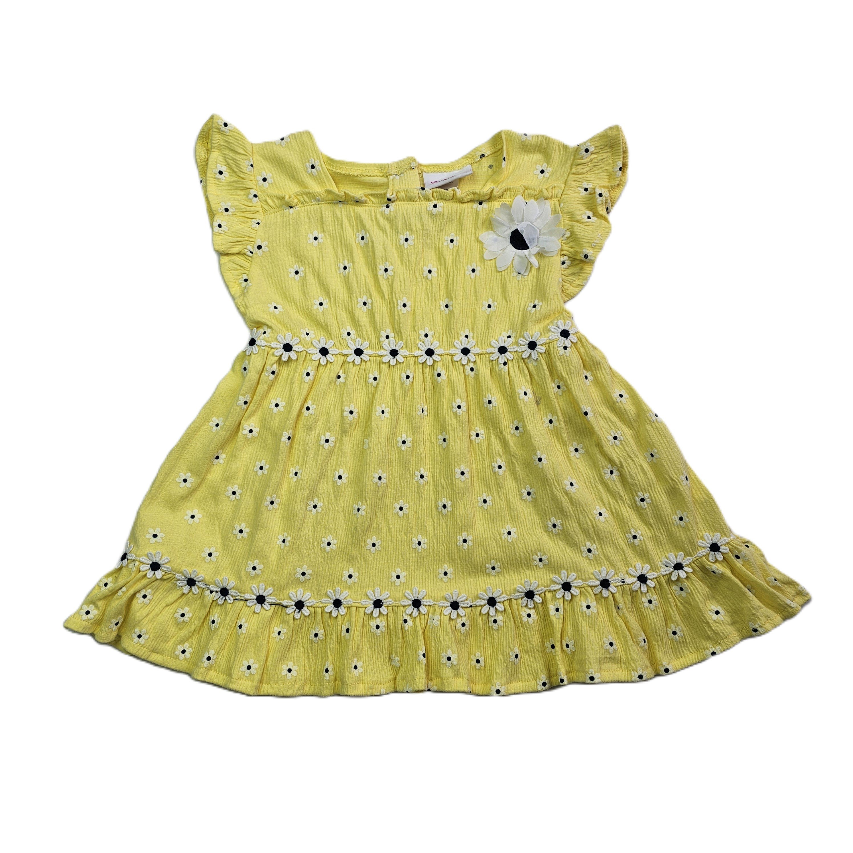 Fustan Femijesh Ngjyre i Verdhe me Lule Bardh e Zi S.Hand/Dress