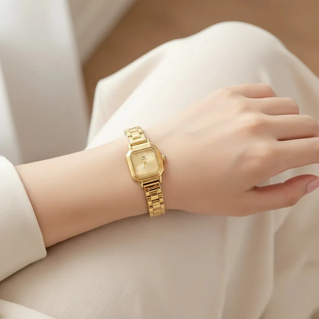 Ore Femrash Çeliku M6  Ngjyre Gold Women Watch