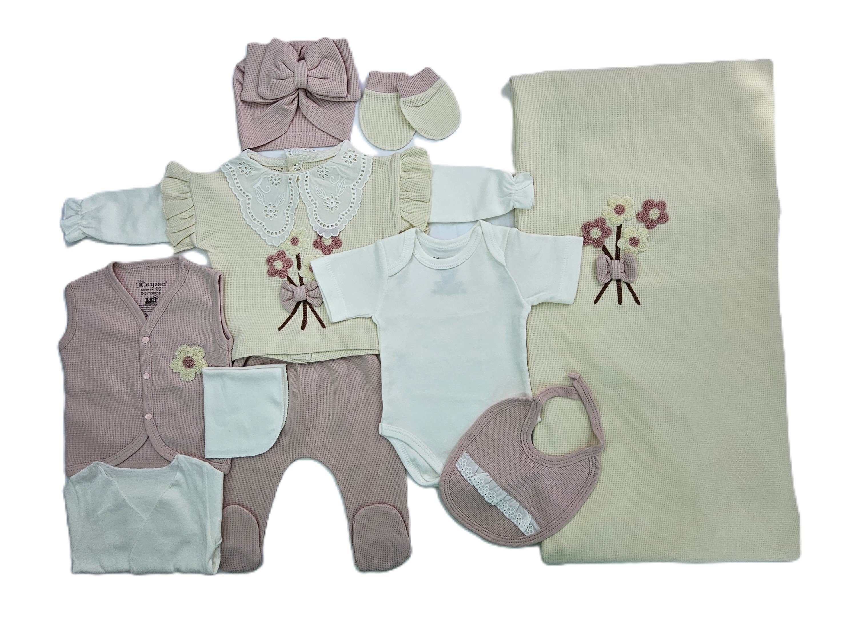 Set Bebesh Mini Cayzen 10 Pjese Ngjyre Uthull / New Born Baby Set