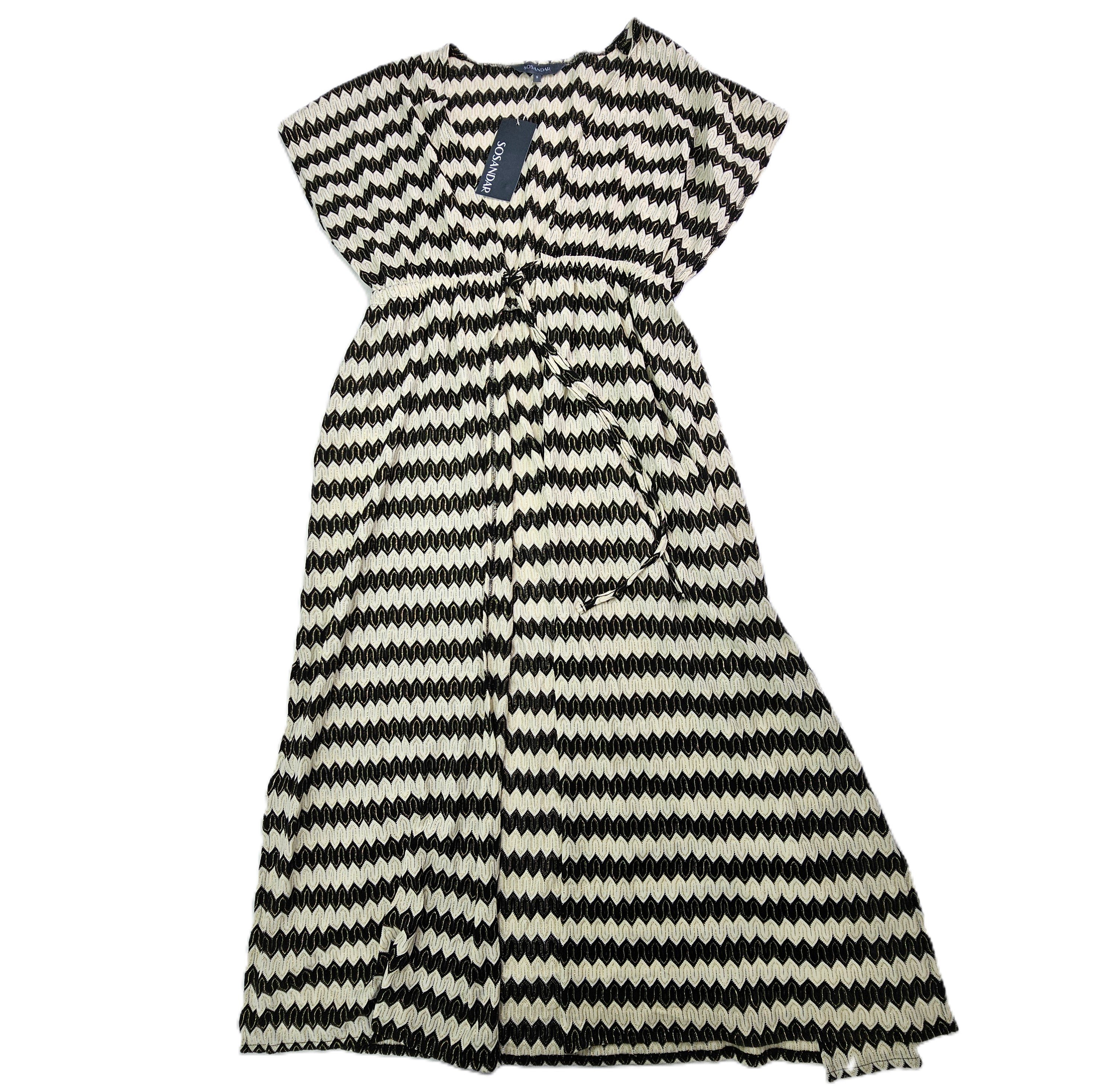 Fustan Plazhi Femrash Sosandar Ngjyre Bezhe me Dizajn te Zi dhe Xixa Gold Outlet/Beach Dress