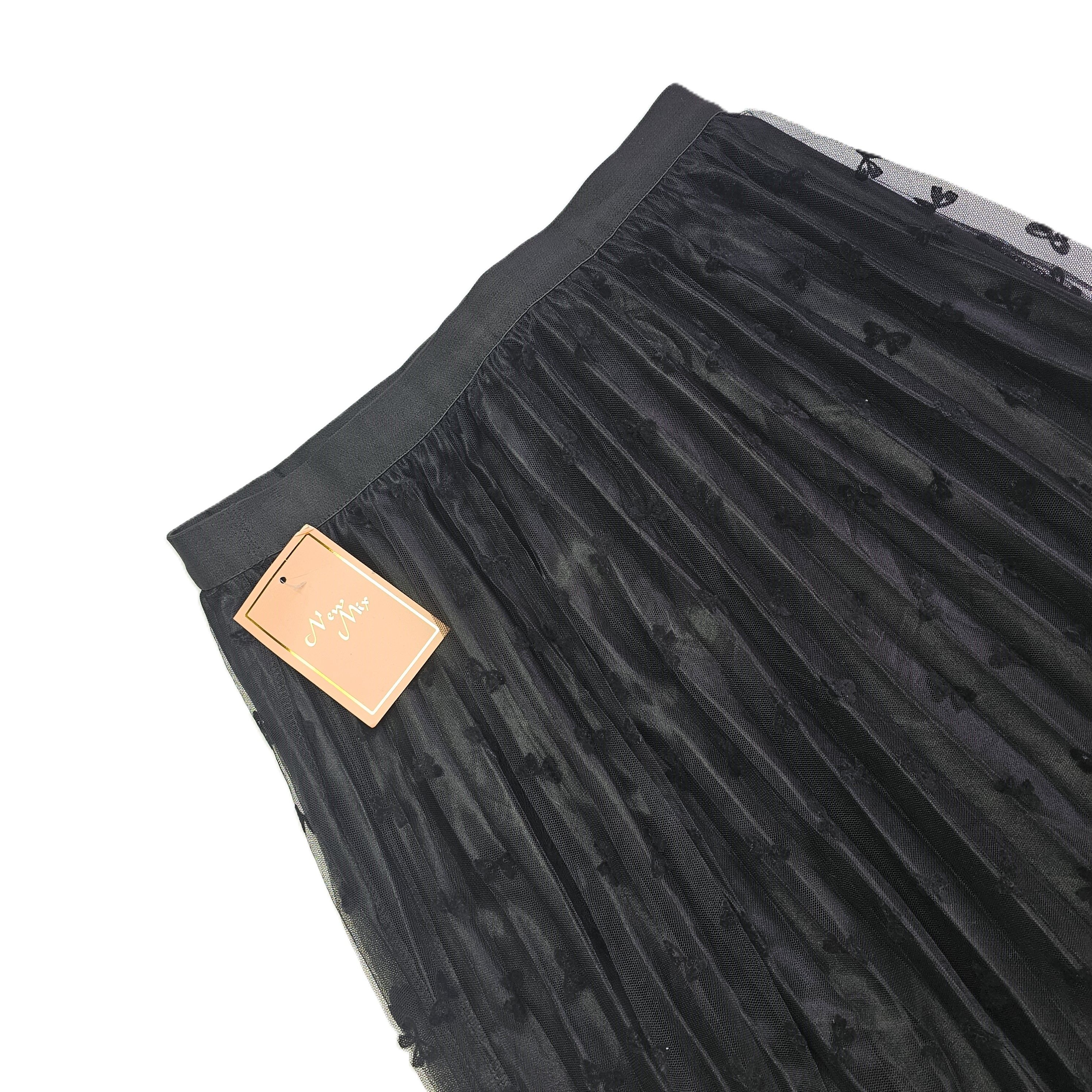 Fund Femrash Ngjyre i Zi me Pala dhe Tyl me Dizajn Fjongo Outlet/Black Skirt
