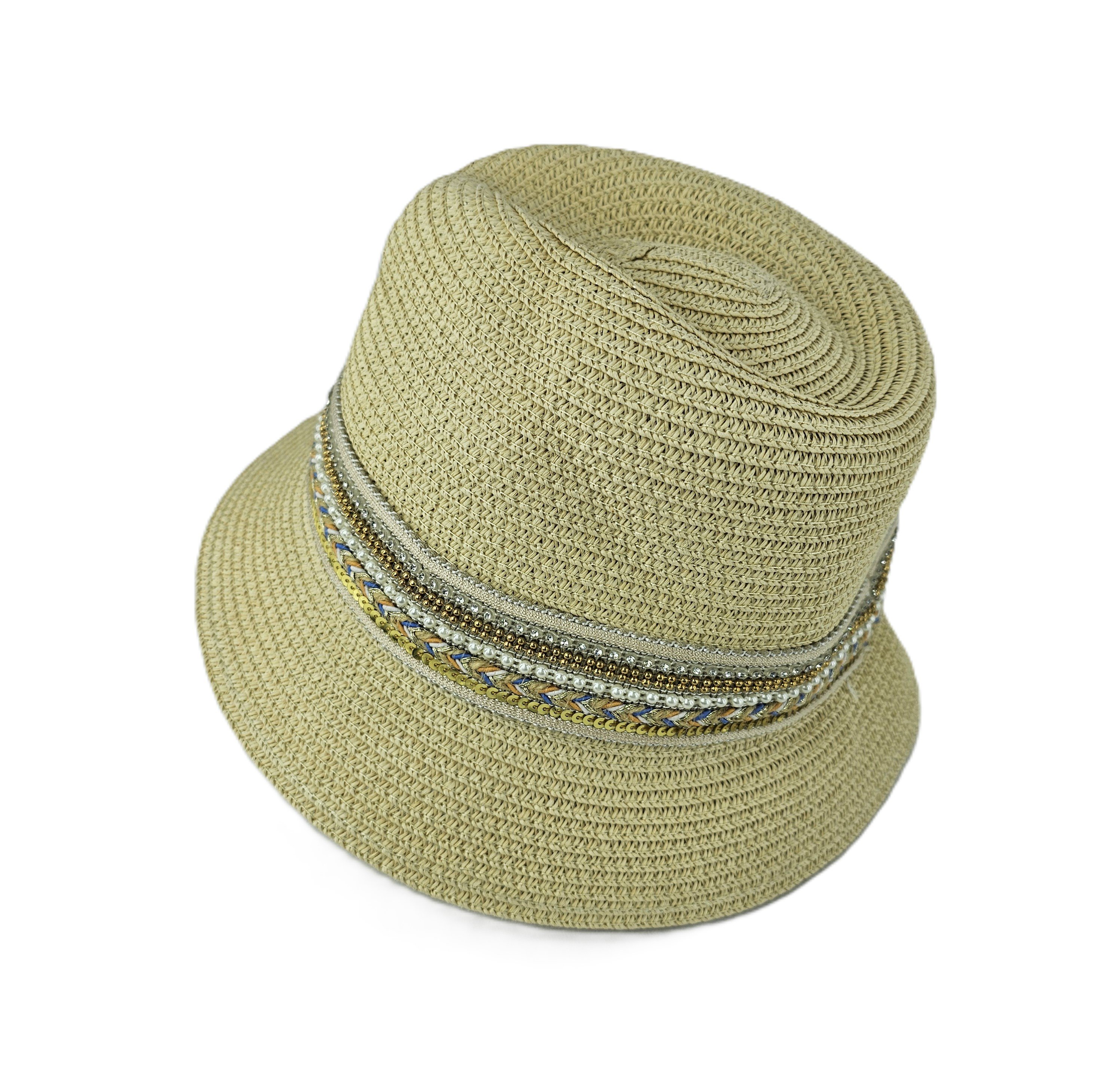 Kapele Plazhi Femrash Kashte me Dizajn me Temina dhe Rruaza S.Hand/Beach Hat