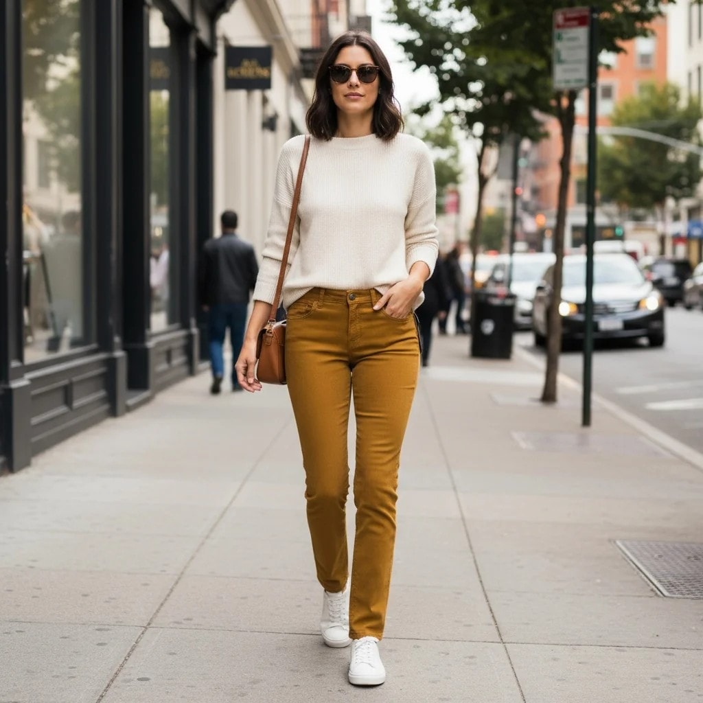 Pantallona Xhins Femrash Ngjyre Mustarde S.Hand