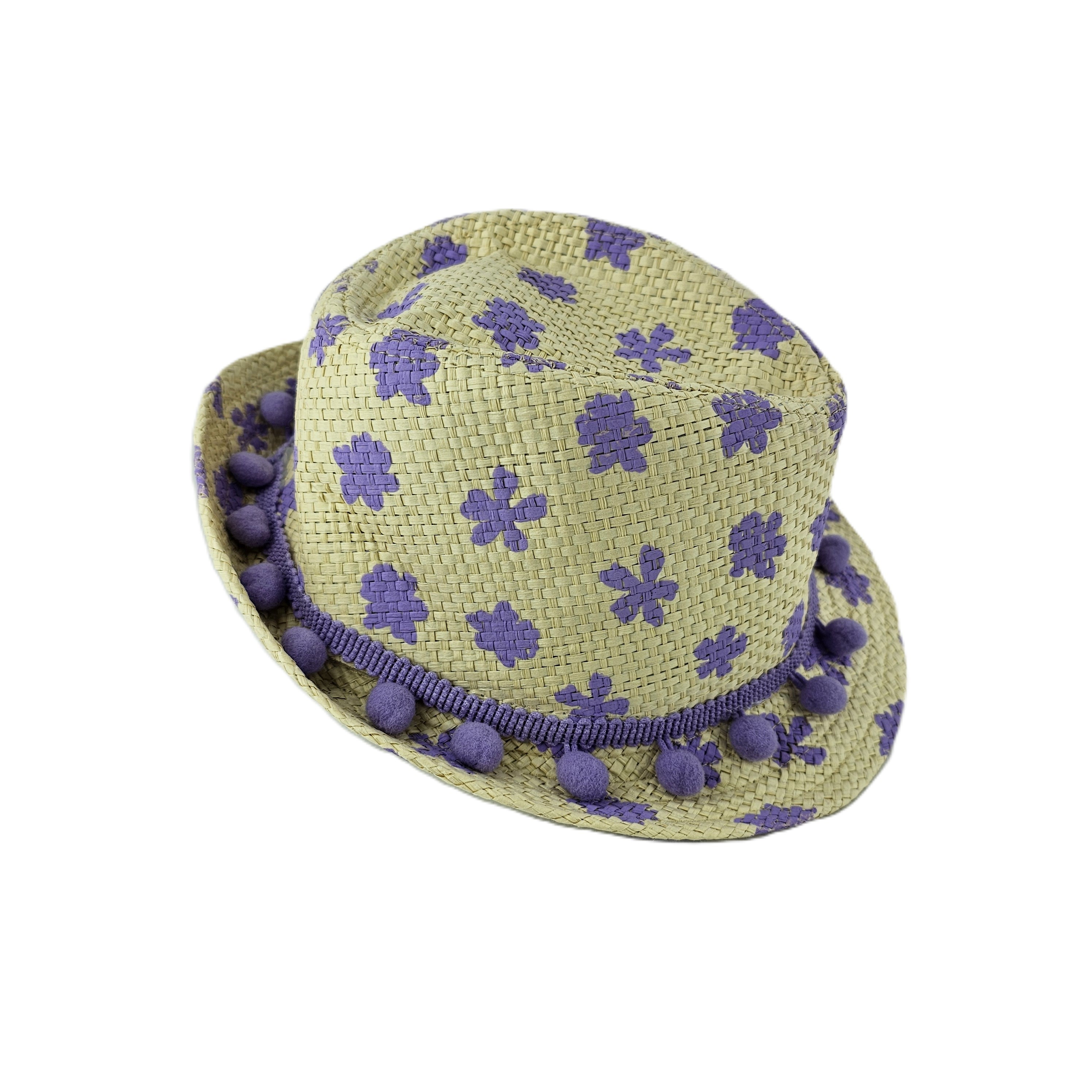 Kapele Plazhi Femijesh Kashte me Dizajn me Lule dhe Topa Lejla S.Hand/Beach Hat